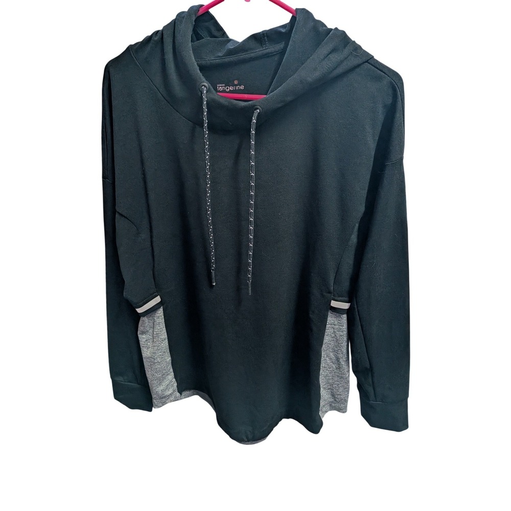 Serene Tangerine Womens Black Grey Colorblock Cowl Neck Pullover Hoodie Large